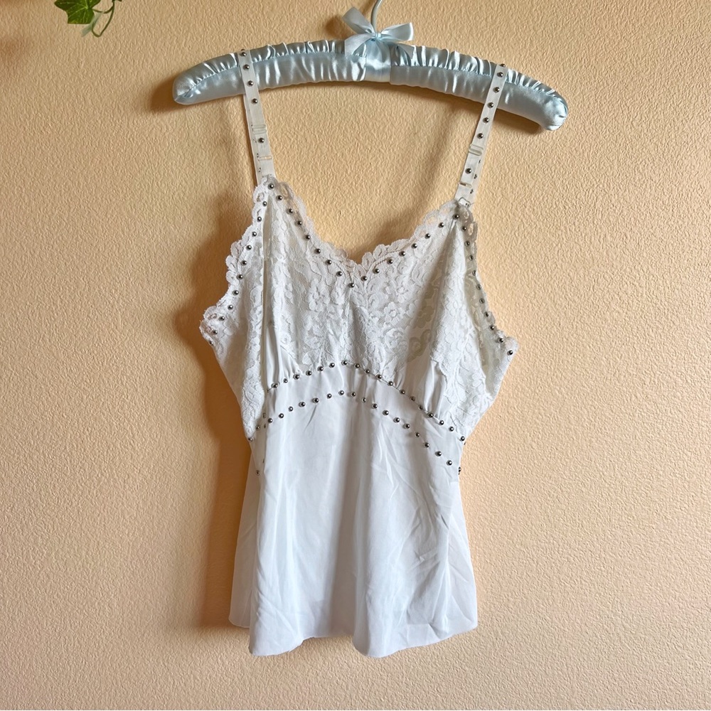 SOLD LF Furst of a Kind White Lace Rivet Stud Cami Western Cowgirl Country Tank